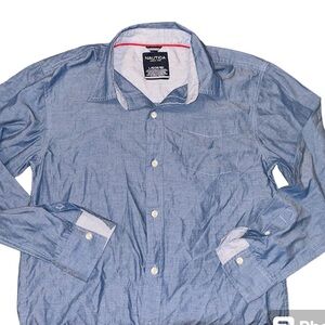 LAST CHANCE / Nautica blue button up dress shirt / boys / large 14 / 16